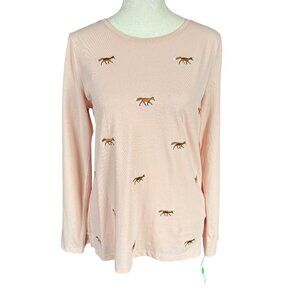 Talbots Petite SP apricot long sleeve round neck stretchy fox top